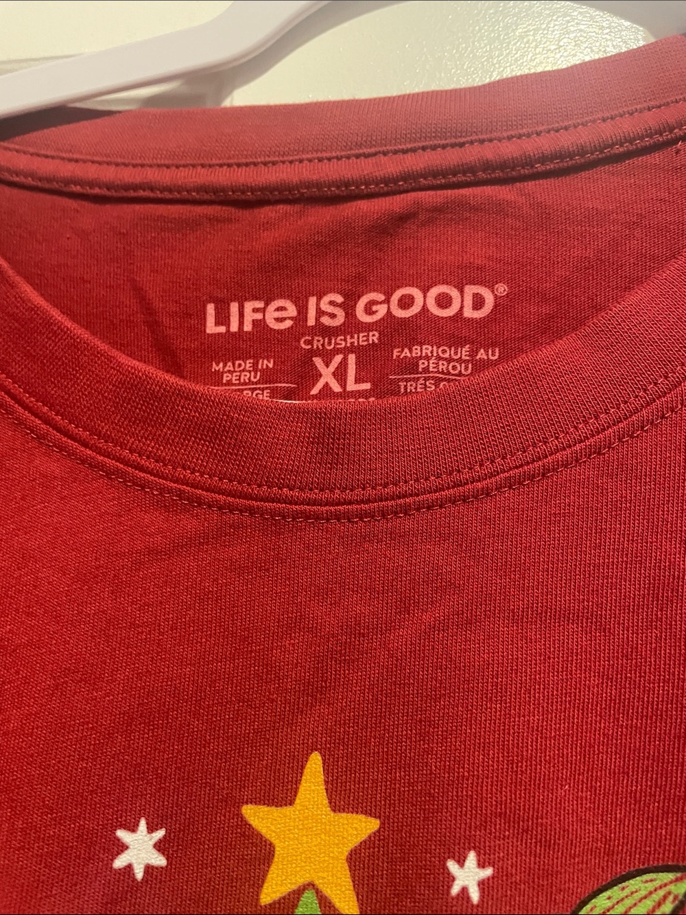 Life Is Good Red Long Sleeve Graphic Tee with Squirrel Christmas Tree - Picture 6 of 7